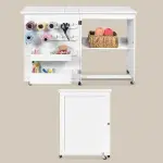 Crutello Sewing Table and Folding Craft Table with Storage for Adults - 46 inch Fold Out Grid Top Crafting Desk for Fabric Cutting, Quilting & Hobby