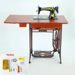 Vintage Handmade Treadle Sewing Machine, Antique Cast Iron Body with Wooden Table, Manual Foot-Pedal Operated for Home Sewing, No Electricity Needed, Includes Beginner Tools & Instructions