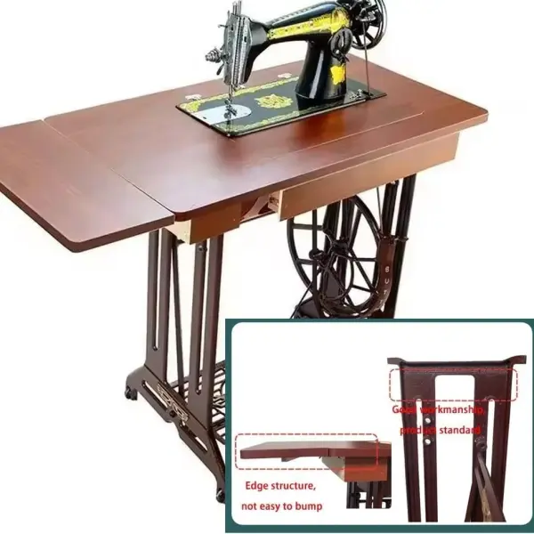 Vintage Handmade Treadle Sewing Machine, Antique Cast Iron Body with Wooden Table, Manual Foot-Pedal Operated for Home Sewing, No Electricity Needed, Includes Beginner Tools & Instructions
