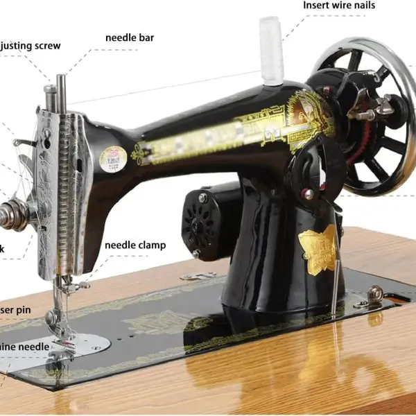 Vintage Handmade Treadle Sewing Machine, Antique Cast Iron Body with Wooden Table, Manual Foot-Pedal Operated for Home Sewing, No Electricity Needed, Includes Beginner Tools & Instructions