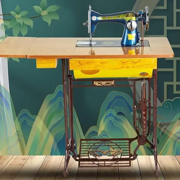 Vintage Handmade Treadle Sewing Machine, Antique Cast Iron Body with Wooden Table, Manual Foot-Pedal Operated for Home Sewing, No Electricity Needed, Includes Beginner Tools & Instructions