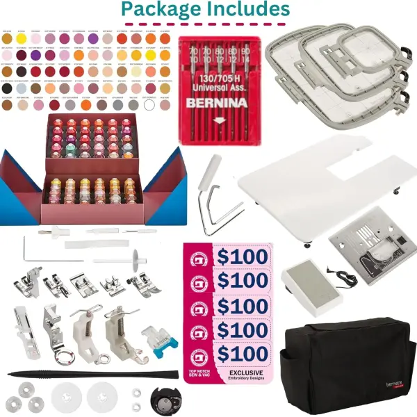 Bernette B79 Sewing and Embroidery Machine Combo | Computerized Touchscreen Machine with 3 Hoops, Sunset Thread Kit, $500+ Embroidery Design Tools, Presser Feet, Extension Table & More