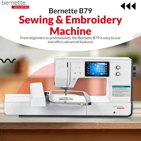 Bernette B79 Sewing and Embroidery Machine Combo | Computerized Touchscreen Machine with 3 Hoops, Sunset Thread Kit, $500+ Embroidery Design Tools, Presser Feet, Extension Table & More