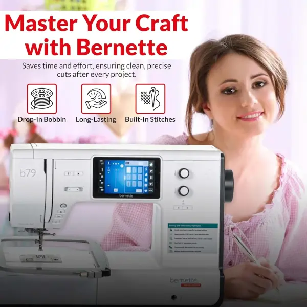 Bernette B79 Sewing and Embroidery Machine Combo | Computerized Touchscreen Machine with 3 Hoops, Sunset Thread Kit, $500+ Embroidery Design Tools, Presser Feet, Extension Table & More
