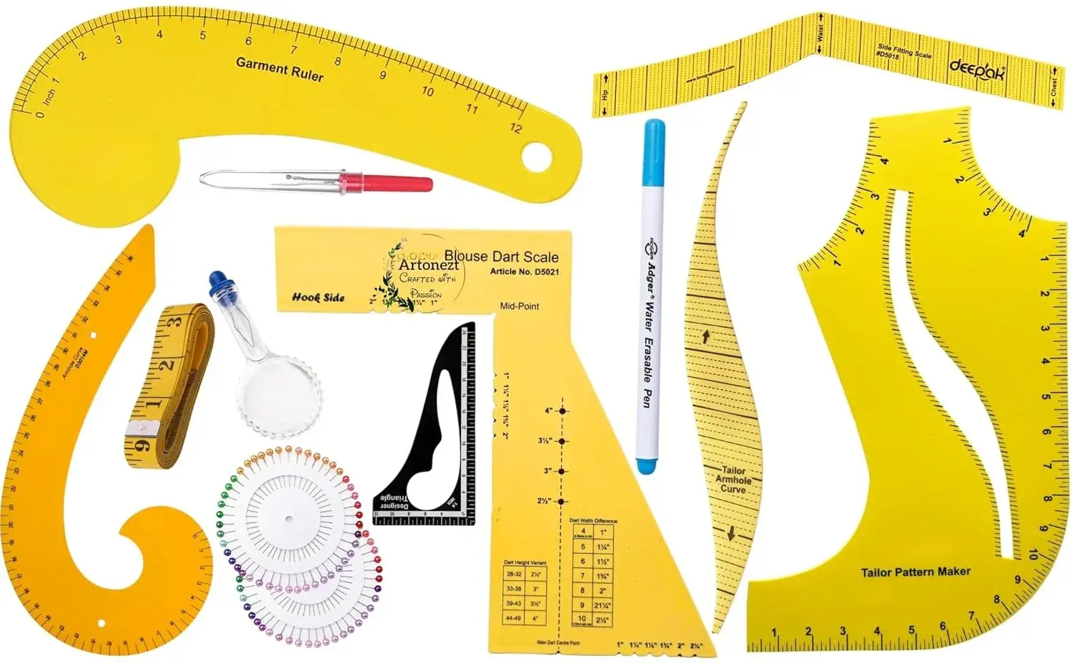 Professional Pattern Marking French Curve Ruler Set – Tailor Sewing Drawing Fashion Design Templates & DIY Clothing Tops Pants Blouse Dress Making Accessories Measuring Tool Kit Set of 12