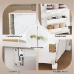 Portable Sewing Machine Table with Storage Shelves & Lockable Wheels, Foldable Sewing Desk with Fold-Out Table, Multipurpose Craft Station with 58" Drop-Leaf Worktop