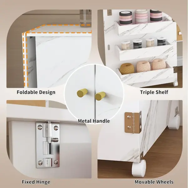 Portable Sewing Machine Table with Storage Shelves & Lockable Wheels, Foldable Sewing Desk with Fold-Out Table, Multipurpose Craft Station with 58" Drop-Leaf Worktop