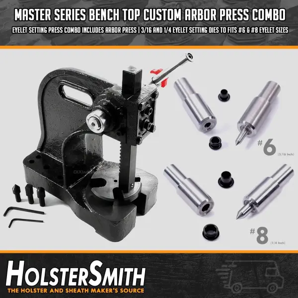 Eyelet Setting Press & Dies Combo - (Master Series) - (Includes: Arbor Press, 3/16 + 1/4 Eyelet Setting Dies) - (fits #6 & #8 Eyelet Sizes) - for DIY Hobby & Craft