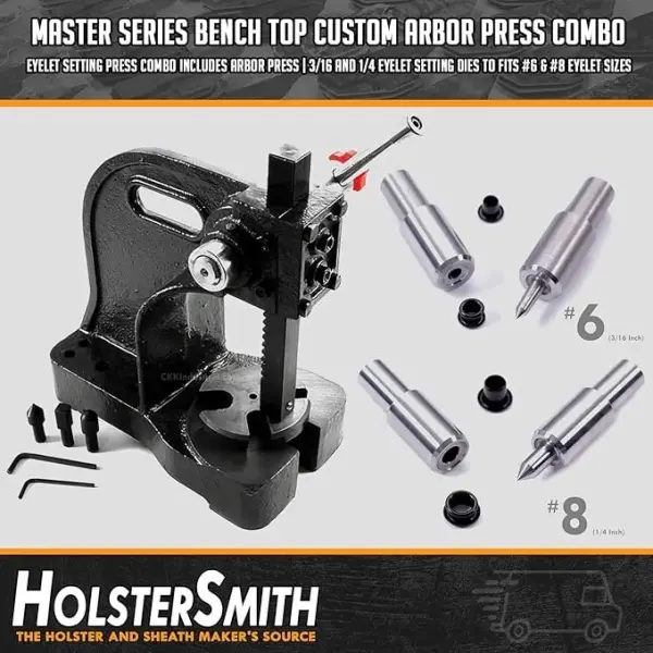 Eyelet Setting Press & Dies Combo - (Master Series) - (Includes: Arbor Press, 3/16 + 1/4 Eyelet Setting Dies) - (fits #6 & #8 Eyelet Sizes) - for DIY Hobby & Craft