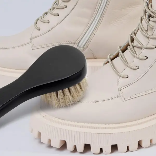 Premium Shoe Polish Brush Set - Horse Hair Brushes, Shoe Polish Applicator for Leather Footwear - Shoe Brushes for Cream & Polish - Made of White Horse Hair & Lotus Wood Handle