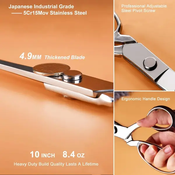TONMA Fabric Scissors [Made in Japan] 10 Inch Professional Sewing Scissors for Tailoring Heavy Duty Japanese Solid Stainless Steel Tailor Shears for Home Office Artists Dressmakers, Mirror Finish