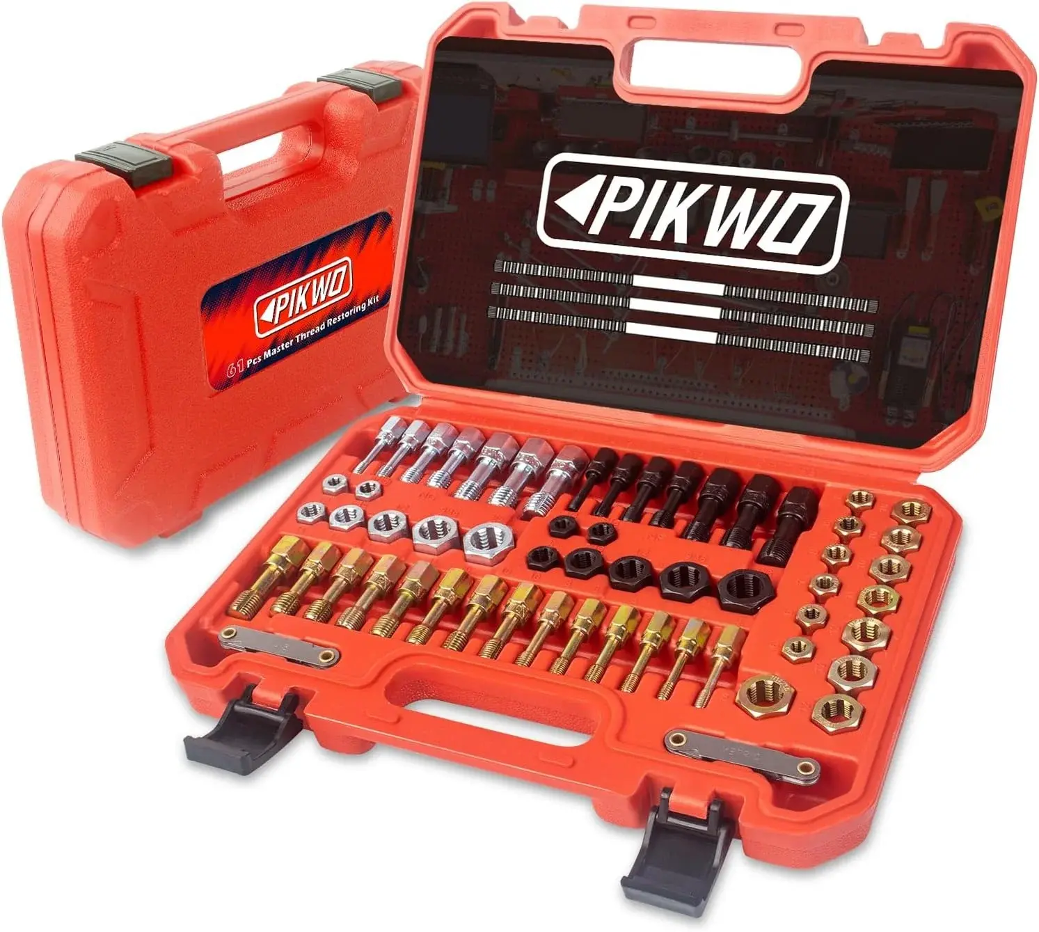 61Pcs Thread Chaser Repair Kit, Rethread Repair Tool, UNC UNF & Metric Thread Restorer Set with Thread Pitch Gauge