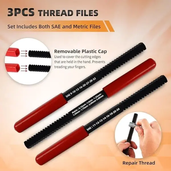 61Pcs Thread Chaser Repair Kit, Rethread Repair Tool, UNC UNF & Metric Thread Restorer Set with Thread Pitch Gauge