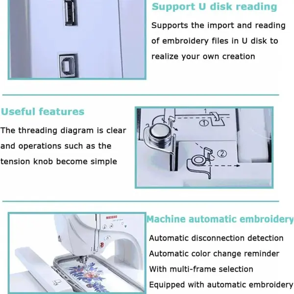 7-Inch Computerised Digital Sewing Machine,3.93"x3.93"/3.93"x9.25" embroidery area+Multiple patterns can be imported,LED Lighting,Multifunctional Industrial Sewing Machine
