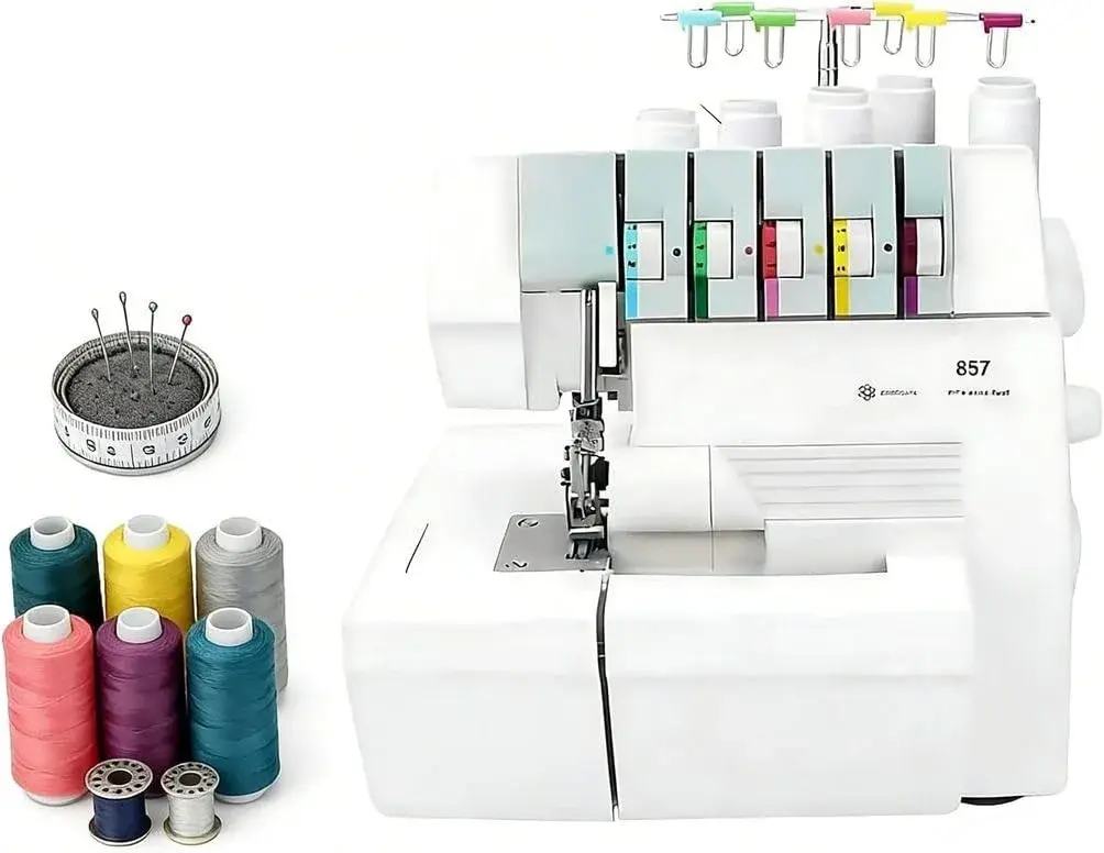 150W Overlocker Sewing Machine - 2-3-4-5 Stitch Capabilities, Professional Heavy-Duty Coverstitch, Digital Pressure & Adjustable Foot Controller for Home & Tailoring.