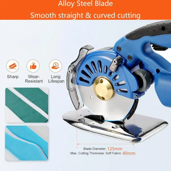 Electric Fabric Rotary Cutter with 2x16.8V Battery, Cordless Speed Adjustable Scissor 125mm Round Knife Leather Cutting Machine Suitable, for Multi-Layer Fabric