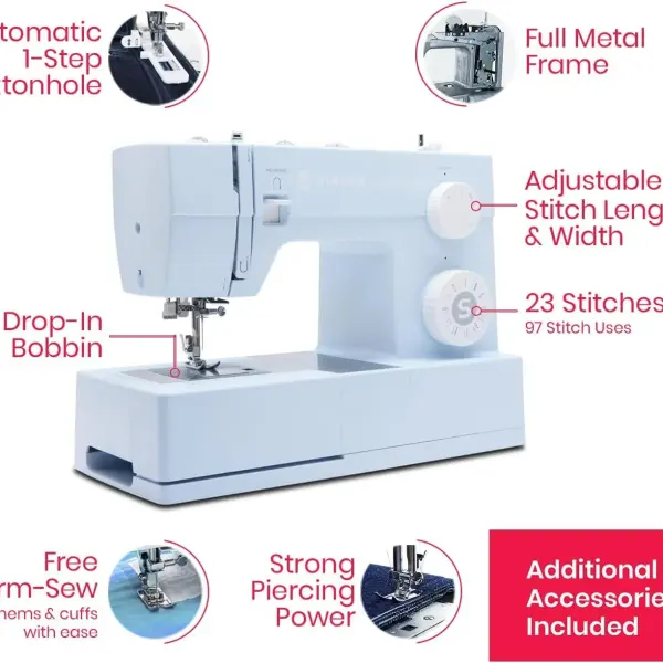 SINGER® HD 4423 (Meltwater Blue) High Speed Sewing Machine + Accessories | 23 Built-In Stitches Deliver 97 Stitch Applications | 50% More Power, 1100 Stitches/Min | Metal Frame, 1-Step Buttonhole