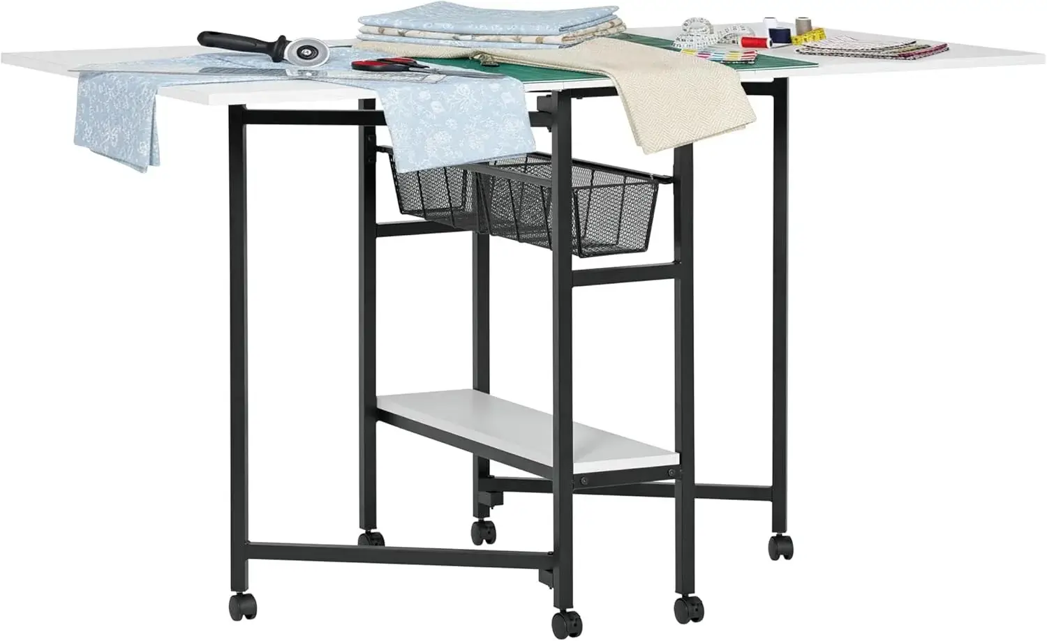 Studio Designs Sew Ready Fabric Cutting Standing Table with Craft Organizers - 58.75" W x 36.5" D x 30" H - Charcoal / White
