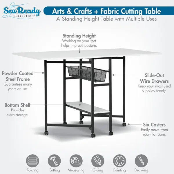 Studio Designs Sew Ready Fabric Cutting Standing Table with Craft Organizers - 58.75" W x 36.5" D x 30" H - Charcoal / White