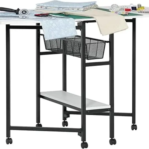 Studio Designs Sew Ready Fabric Cutting Standing Table with Craft Organizers - 58.75" W x 36.5" D x 30" H - Charcoal / White
