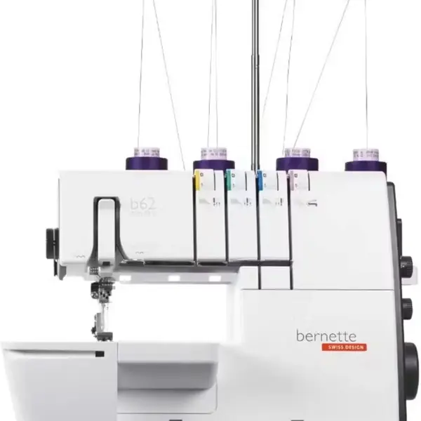 Bernette B62 Airlock Coverstitch Machine Bundle | Air Threader, Thread Needles, Bobbins, LED Light, Extension Table | Heavy Duty, Sewing & Quilting Kit with Tools for Beginner & Professional Use