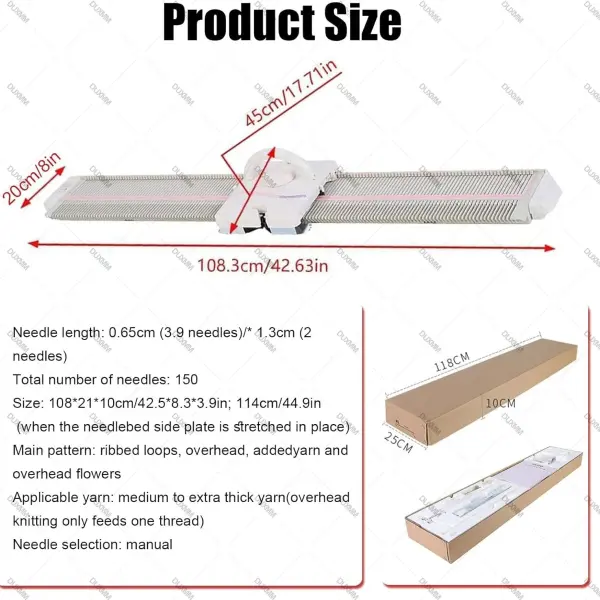 Silver Reed Flat Knitting Machine Kit, LK150 6.5mm Mid Gauge 150 Stitches Semi-Automatic Weaving Machine, Household Sewing Tools with Yarn Accessories for Handmade Clothing & Daily Knitting