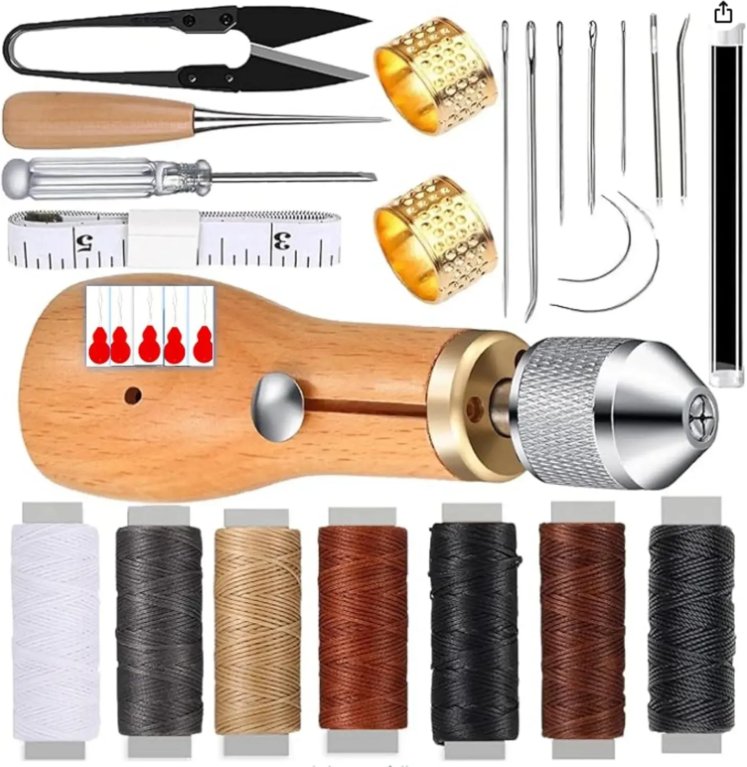 Sewing Awl Kit, Portable Tool Stitching Leather Sewing Thread Awl Tool Professional Leather Stitching Waxed Thread Kit for Furniture 29 Pcs for Sewin g DIY Craft(Color:1)