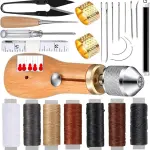Sewing Awl Kit, Portable Tool Stitching Leather Sewing Thread Awl Tool Professional Leather Stitching Waxed Thread Kit for Furniture 29 Pcs for Sewin g DIY Craft(Color:1)