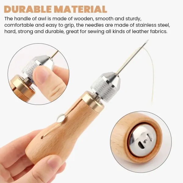 Sewing Awl Kit, Portable Tool Stitching Leather Sewing Thread Awl Tool Professional Leather Stitching Waxed Thread Kit for Furniture 29 Pcs for Sewin g DIY Craft(Color:1)