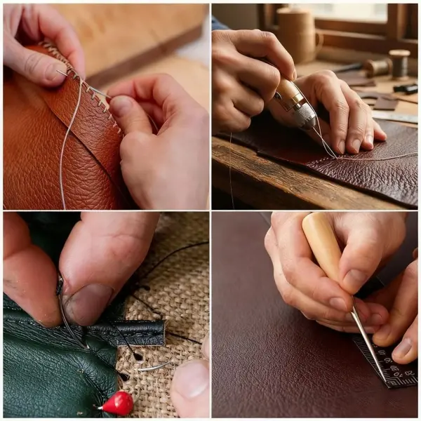 Sewing Awl Kit, Portable Tool Stitching Leather Sewing Thread Awl Tool Professional Leather Stitching Waxed Thread Kit for Furniture 29 Pcs for Sewin g DIY Craft(Color:1)
