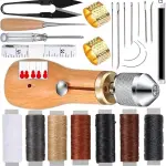Sewing Awl Kit, Portable Tool Stitching Leather Sewing Thread Awl Tool Professional Leather Stitching Waxed Thread Kit for Furniture 29 Pcs for Sewin g DIY Craft(Color:1)