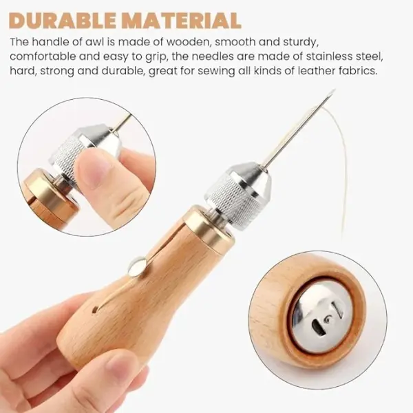 Sewing Awl Kit, Portable Tool Stitching Leather Sewing Thread Awl Tool Professional Leather Stitching Waxed Thread Kit for Furniture 29 Pcs for Sewin g DIY Craft(Color:1)
