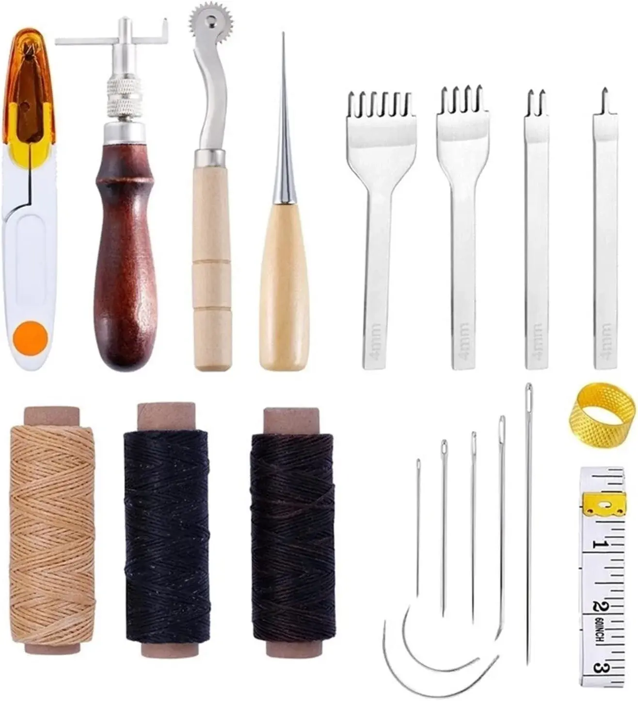YOtat Professional Leather Craft Tools Kit Hand Sewing Stitching Punch Carving Trencher Thimble Wax Line Needle Craft Tools