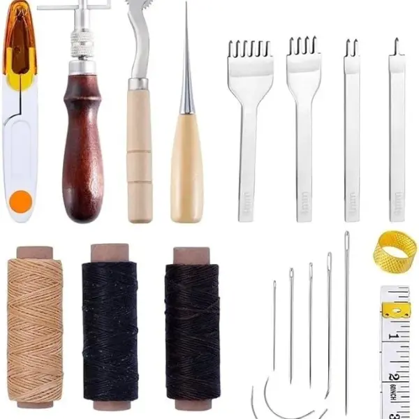 YOtat Professional Leather Craft Tools Kit Hand Sewing Stitching Punch Carving Trencher Thimble Wax Line Needle Craft Tools