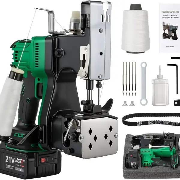 Cordless Bag Closing Machine with 2x3.0A Batteries, Brushless Motor, Battery Bag Sewing Machine Portable Bag Closer Stitcher Packing Machine for Feed Sacks, Rice Bags, Burlap Sack