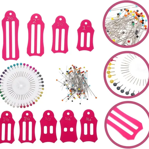 5 Sets Clothing Tailoring Set Sewing Pearl Pin Kit Foldable Fabric Tool Bias Tape Maker Multi-Size Foldable Tool Fabric Tape Folding Tool Quilting Pin Kit Tailoring Pin Ruler Kit