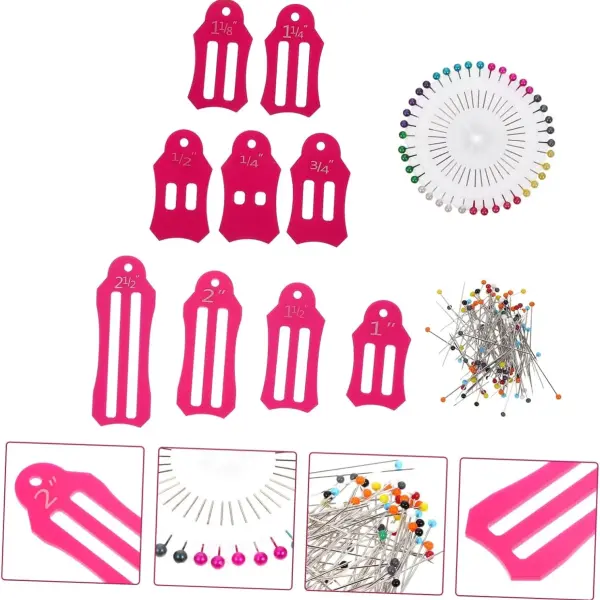 5 Sets Clothing Tailoring Set Sewing Pearl Pin Kit Foldable Fabric Tool Bias Tape Maker Multi-Size Foldable Tool Fabric Tape Folding Tool Quilting Pin Kit Tailoring Pin Ruler Kit