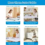 Sew Ready Folding Sewing Craft Table with Storage, Adjustable Height Cutting Desk with Drawers and Wheels for Quilting, Fabric, and Hobby Room, White
