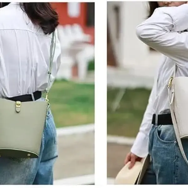 POPSEWING Leather Simple Bucket Crossbody Bag Kits, DIY Shoulder Purse with Sewing Kit, DIY Handmade Bag Kit for Mom Girlfriend (Green)
