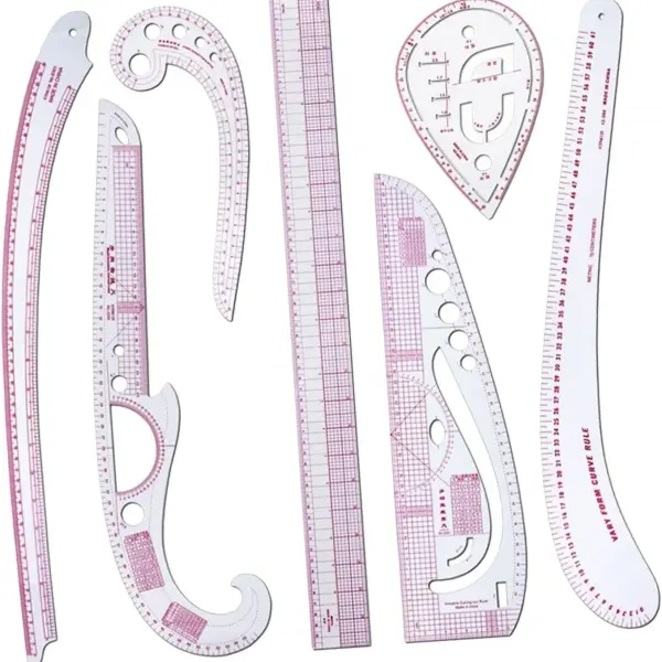 7-Piece French Curve Ruler Set for Pattern Makers, Tailoring, and Fashion Design, Metric Measuring Tools, 23.62 Inch