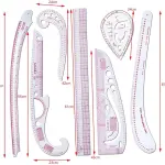 7-Piece French Curve Ruler Set for Pattern Makers, Tailoring, and Fashion Design, Metric Measuring Tools, 23.62 Inch