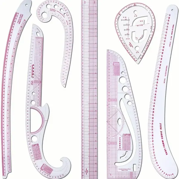 7-Piece French Curve Ruler Set for Pattern Makers, Tailoring, and Fashion Design, Metric Measuring Tools, 23.62 Inch