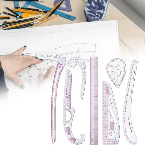 7-Piece French Curve Ruler Set for Pattern Makers, Tailoring, and Fashion Design, Metric Measuring Tools, 23.62 Inch