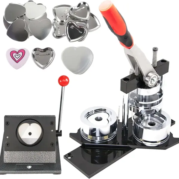 Manual Heart-Shaped Badge Press, with 1000 Heart-Shaped Badge Materials and Cutter, Manual Photo Magnet Badge Maker, Badge Creator Making Tool