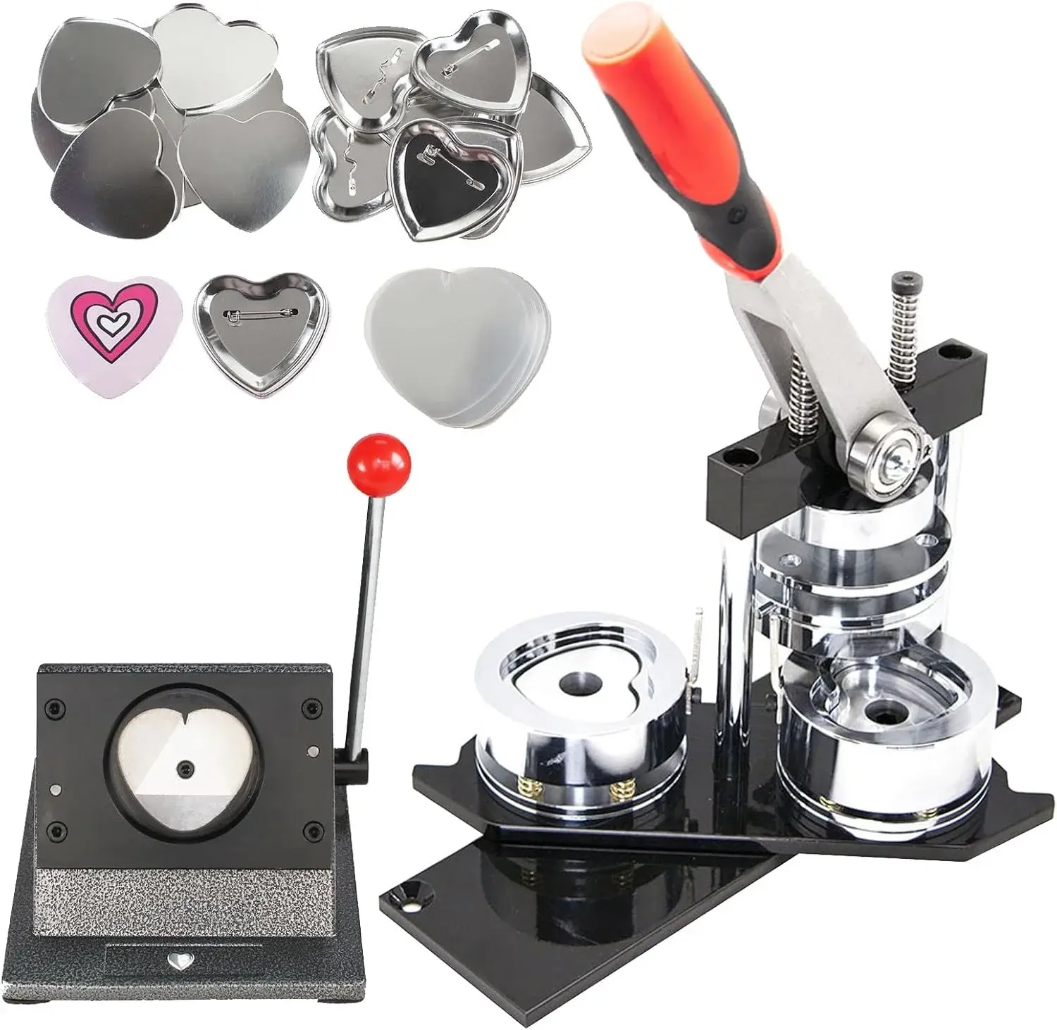 Manual Heart-Shaped Badge Press, with 1000 Heart-Shaped Badge Materials and Cutter, Manual Photo Magnet Badge Maker, Badge Creator Making Tool