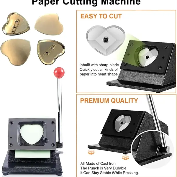 Manual Heart-Shaped Badge Press, with 1000 Heart-Shaped Badge Materials and Cutter, Manual Photo Magnet Badge Maker, Badge Creator Making Tool