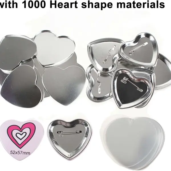 Manual Heart-Shaped Badge Press, with 1000 Heart-Shaped Badge Materials and Cutter, Manual Photo Magnet Badge Maker, Badge Creator Making Tool