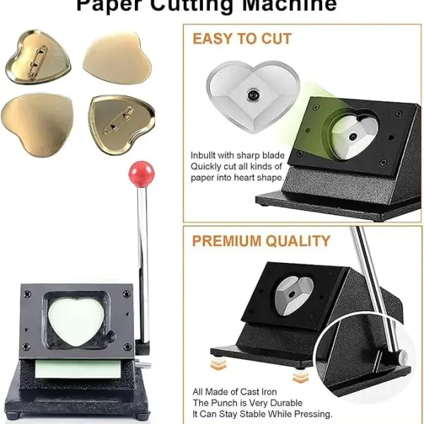 Manual Heart-Shaped Badge Press, with 1000 Heart-Shaped Badge Materials and Cutter, Manual Photo Magnet Badge Maker, Badge Creator Making Tool