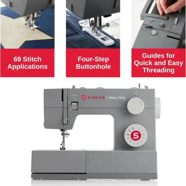SINGER® Heavy Duty 4411 (Grey) High Speed Sewing Machine + Accessories | 11 Built-In Stitches Deliver 69 Stitch Applications | 50% More Power, 1100 Stitches/Min | Metal Frame, 4-Step Buttonhole