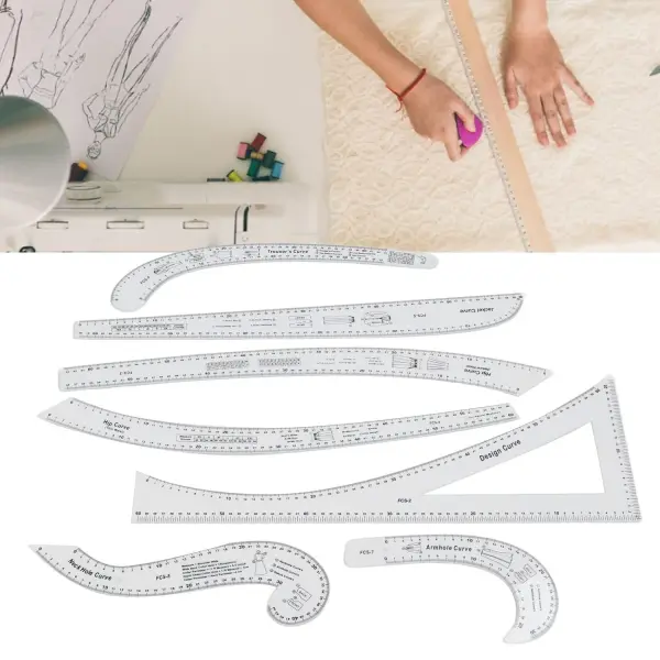 Fashionable Clear Sewing Ruler Set for Efficient Pattern Making Tailoring 7Pcs for Household